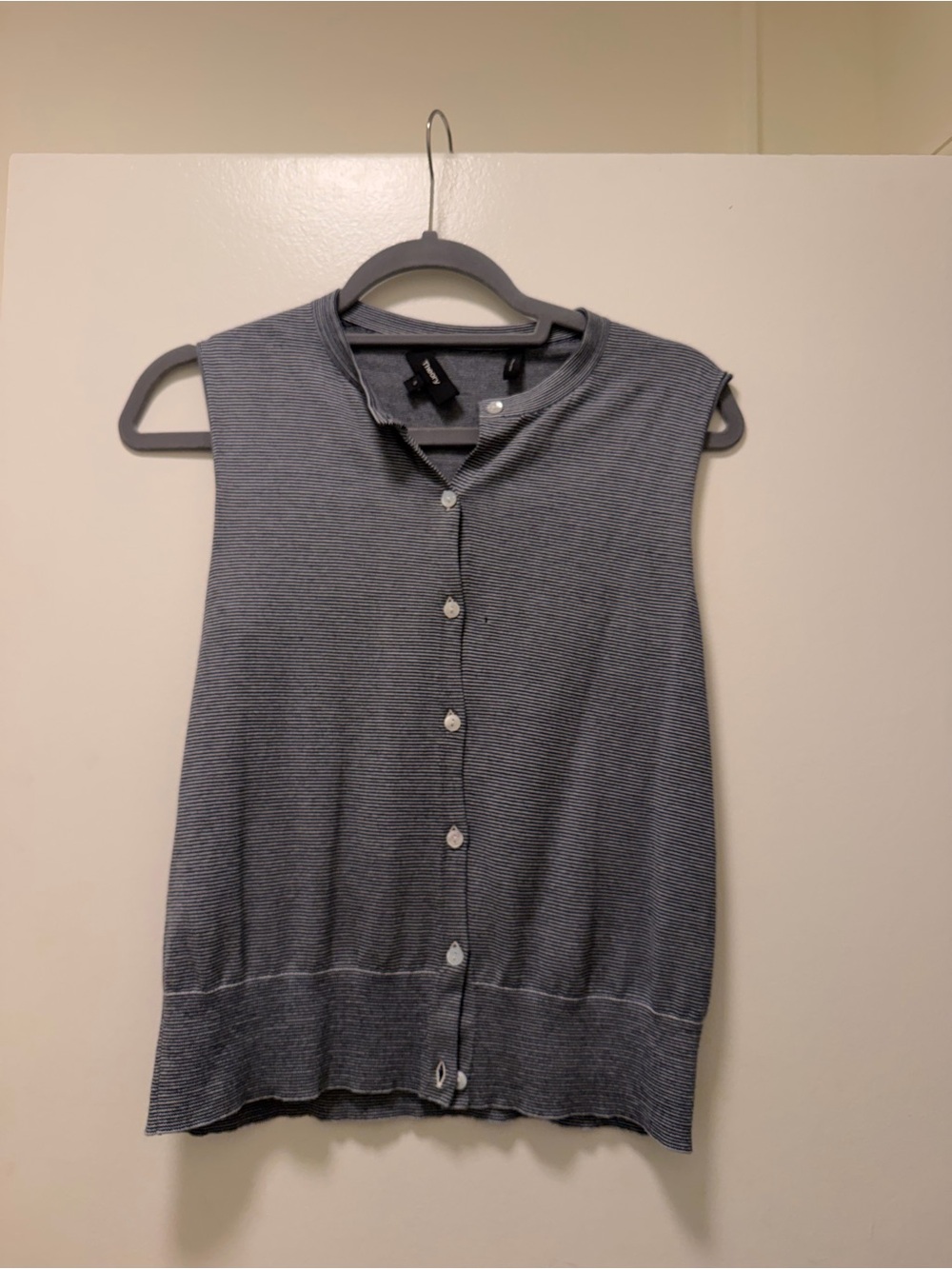 Sleeveless Button-Front Knit Theory Shirt